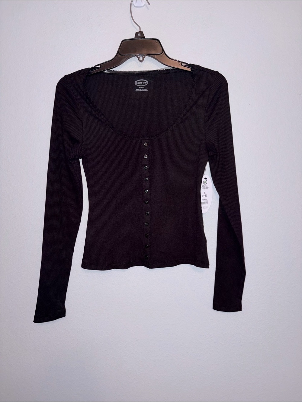 Scoop Lace Trim Scoop Neck Ribbed Top Size S